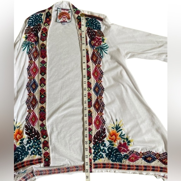 Johnny Was Quinn Embroidered White Cotton Draped Kimono Cardigan Women’s XS - Picture 8 of 12